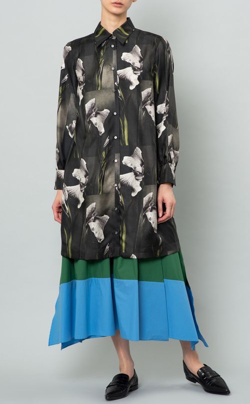 フラワープリントシルクシャツ