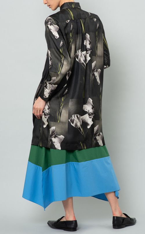 フラワープリントシルクシャツ