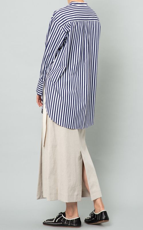 コットンストライプロングシャツ