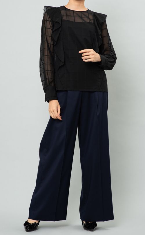 フリルチェックブラウス