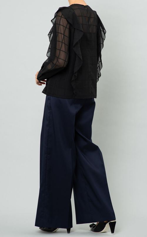 フリルチェックブラウス