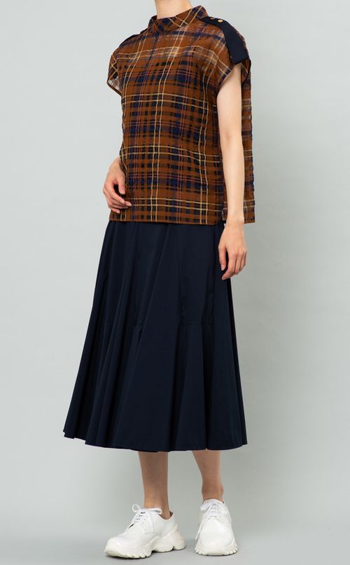 ハイネックチェックブラウス