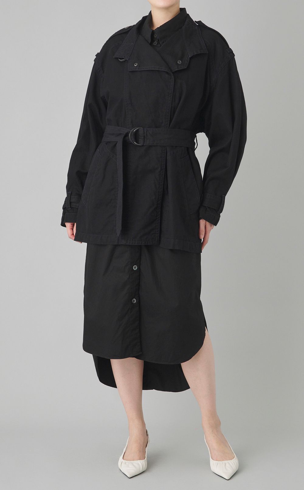 【reADdress】ラッフルスリーブミディ丈シャツワンピース