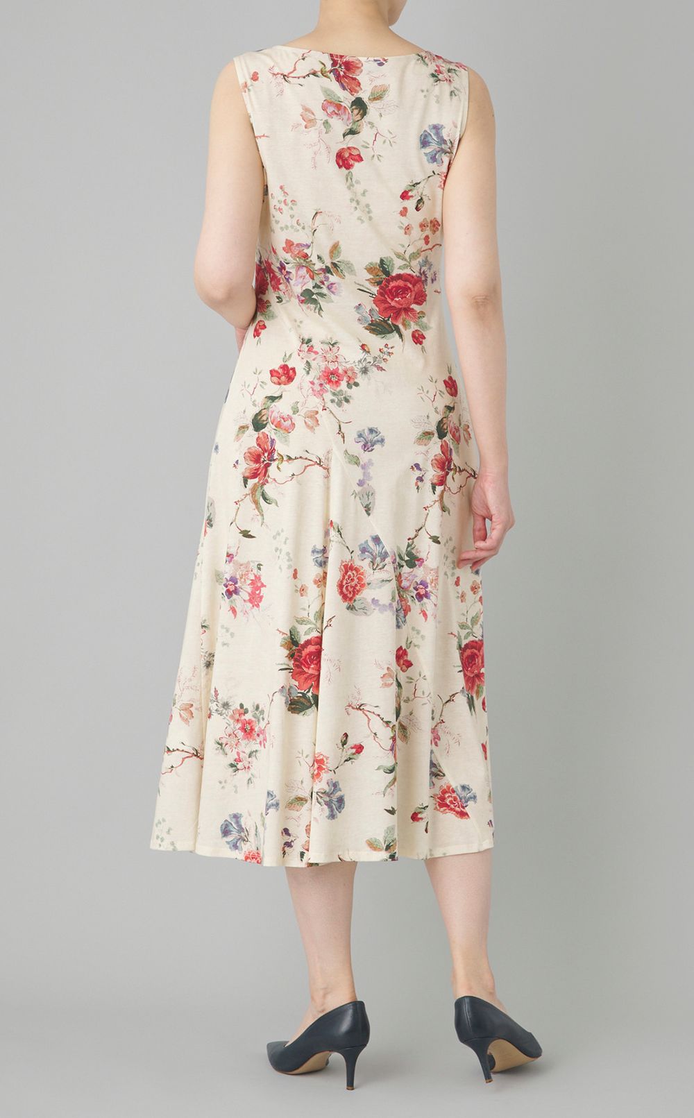 フラワープリント切替ジャージワンピース