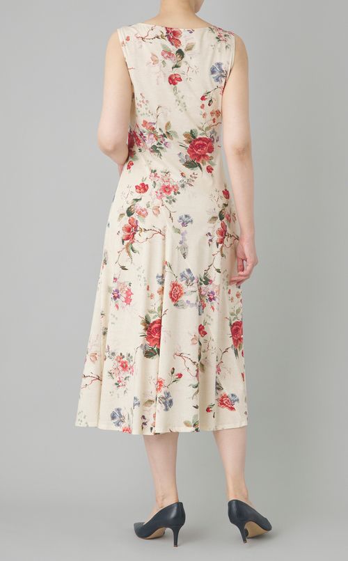 フラワープリント切替ジャージワンピース