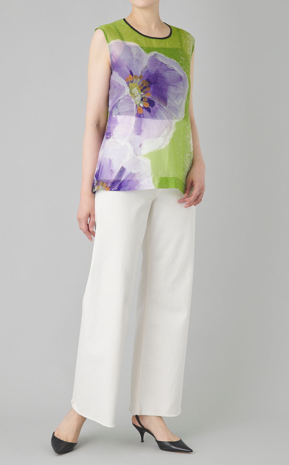 ポピープリントノースリーブブラウス