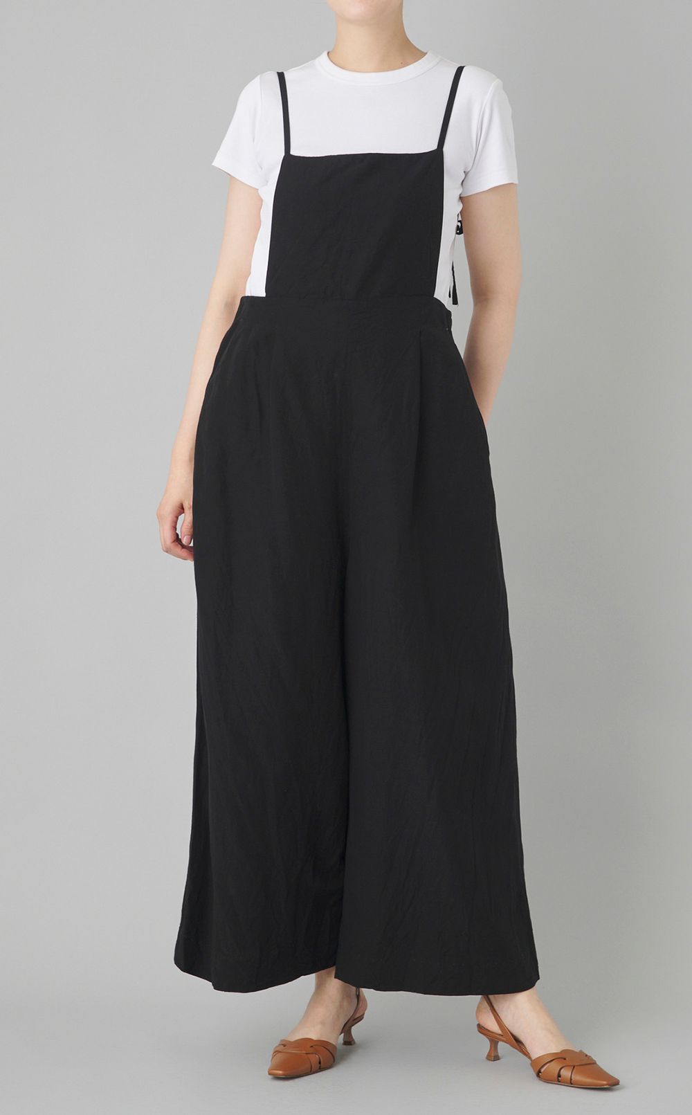 【reADdress】リネン混キャミソールワイドサロペット