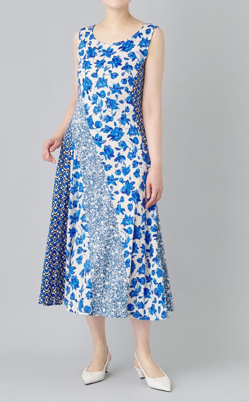 フラワープリント切替ジャージワンピース