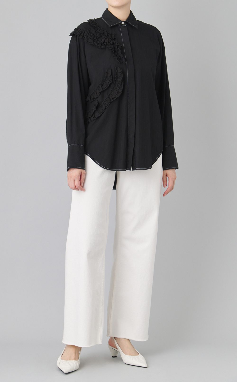 【reADdress】フリルデザインストライプシャツ