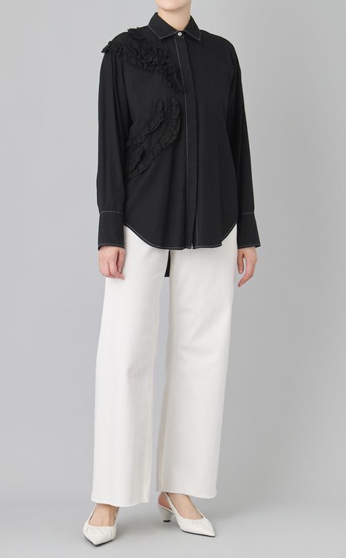 【reADdress】フリルデザインストライプシャツ