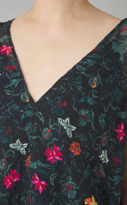 シフォンジャガードVネックワンピース