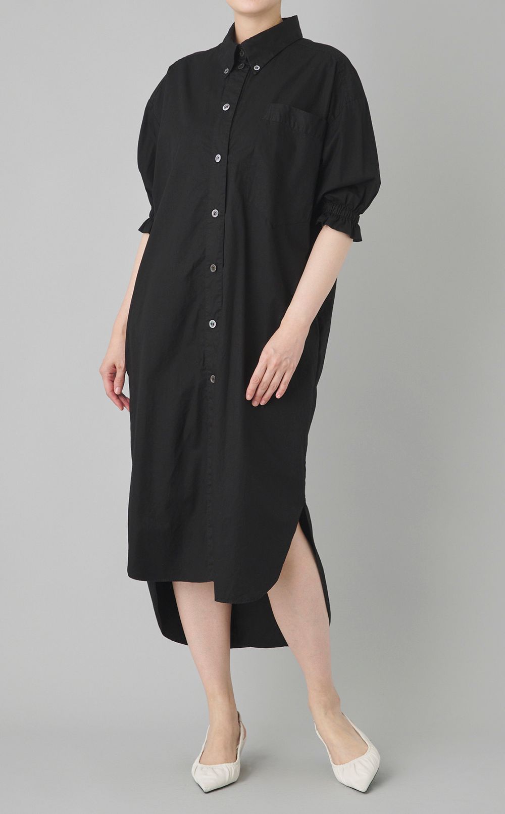 【reADdress】ラッフルスリーブミディ丈シャツワンピース