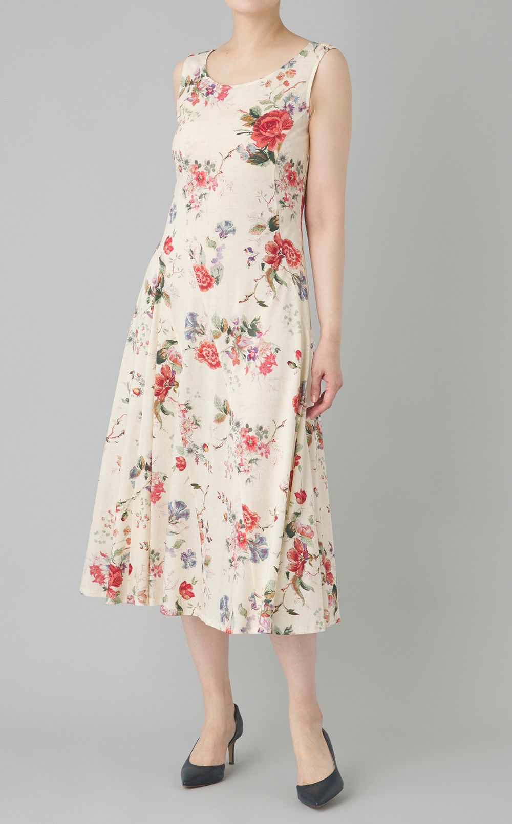 フラワープリント切替ジャージワンピース