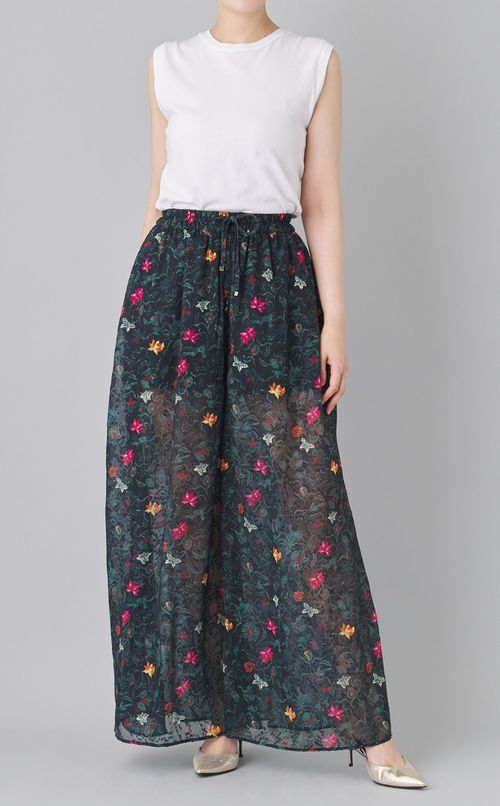 フラワープリントワイドパンツ