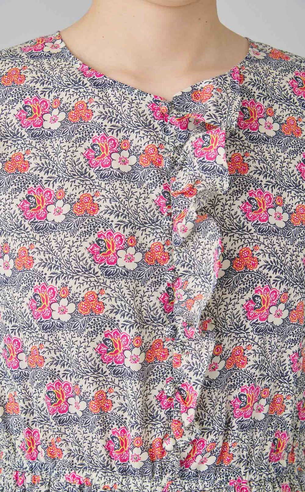 フラワープリントフリルワンピース