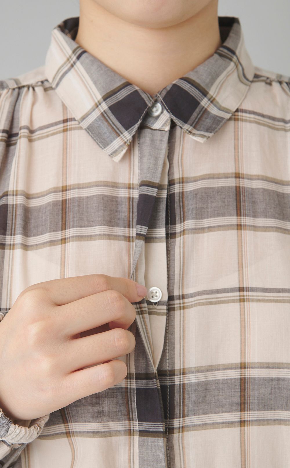 チェックボリュームスリーブワンピース