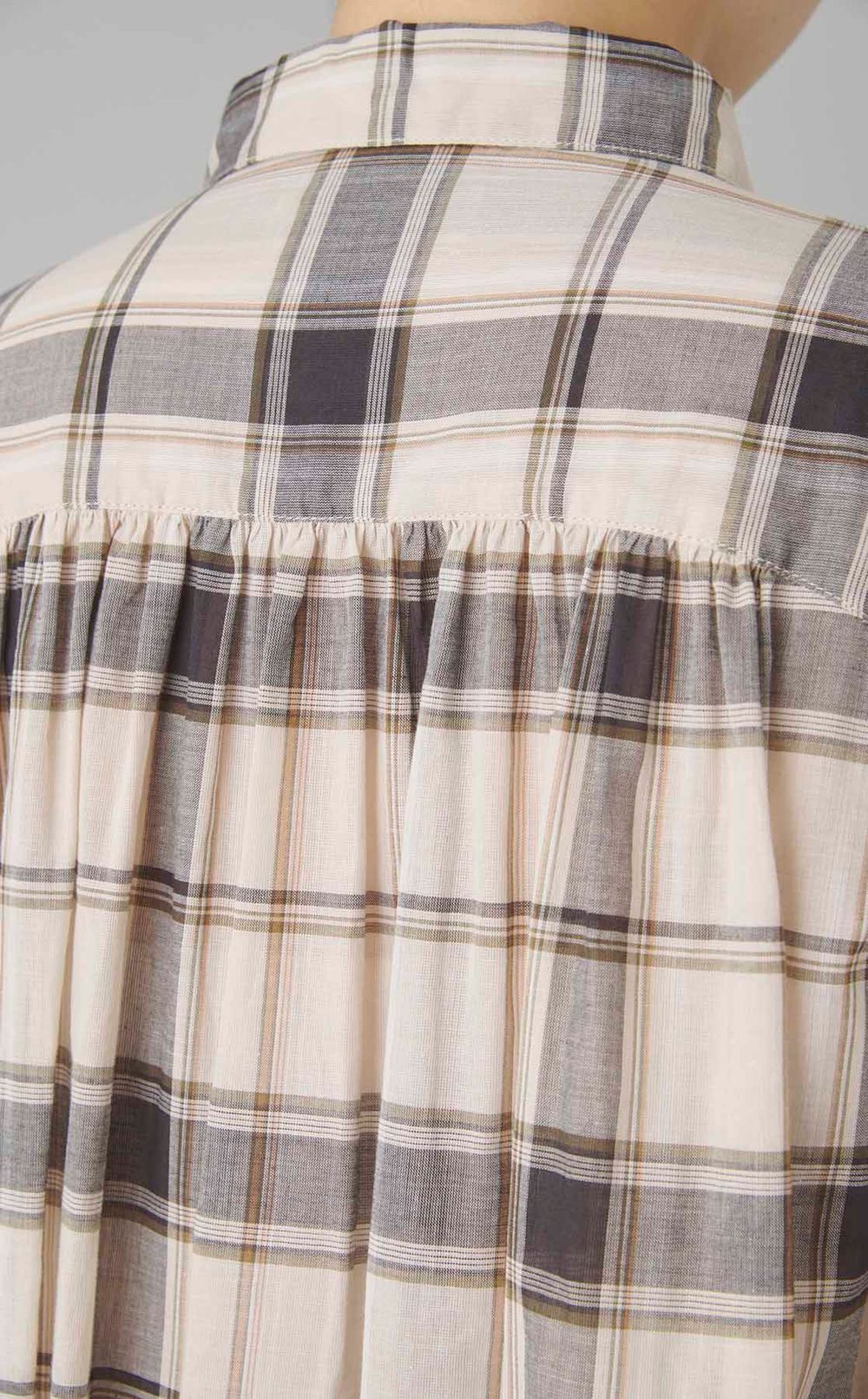 チェックボリュームスリーブワンピース