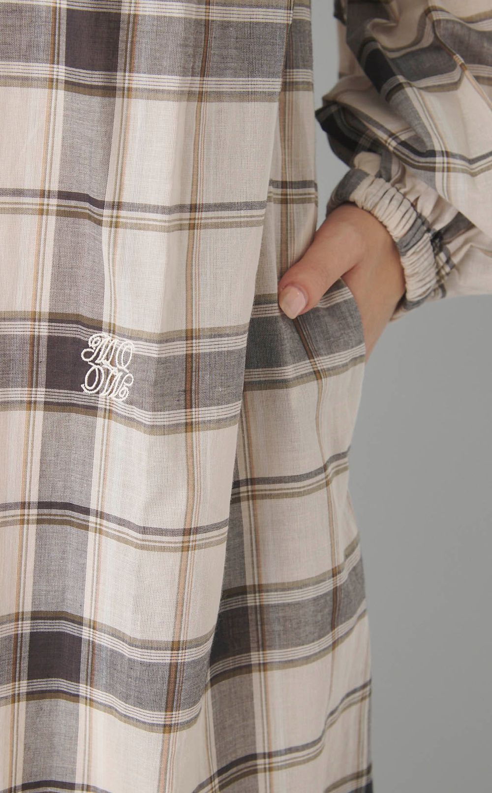 チェックボリュームスリーブワンピース