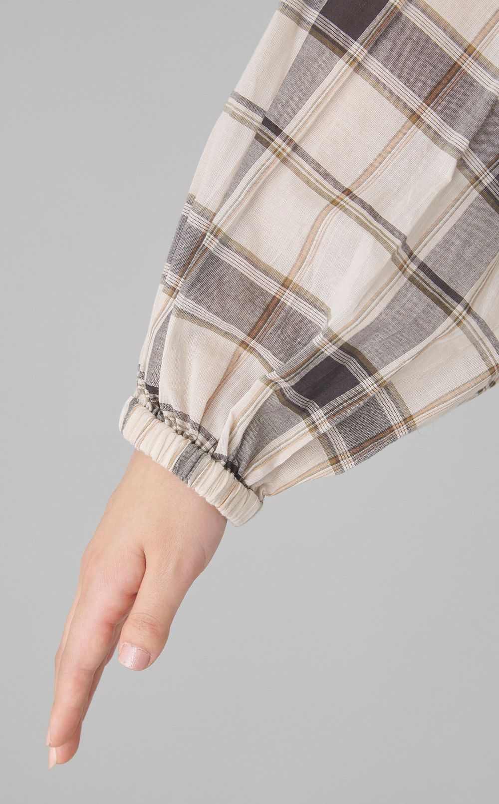 チェックボリュームスリーブワンピース