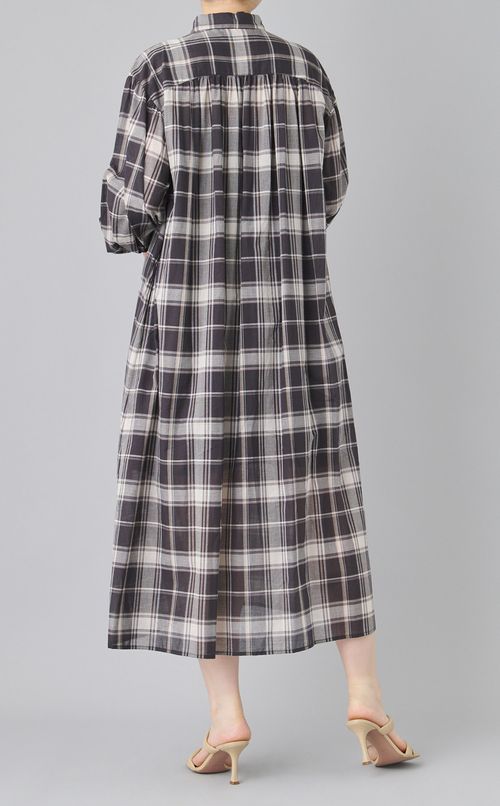 チェックボリュームスリーブワンピース