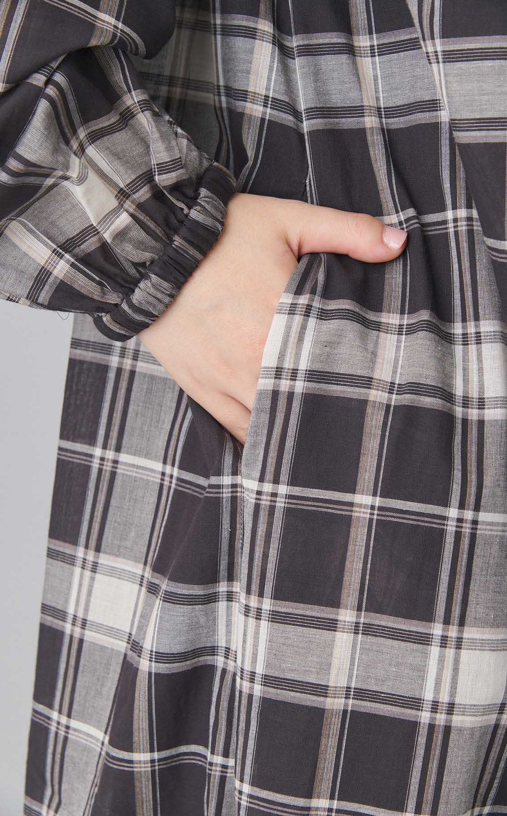 チェックボリュームスリーブワンピース