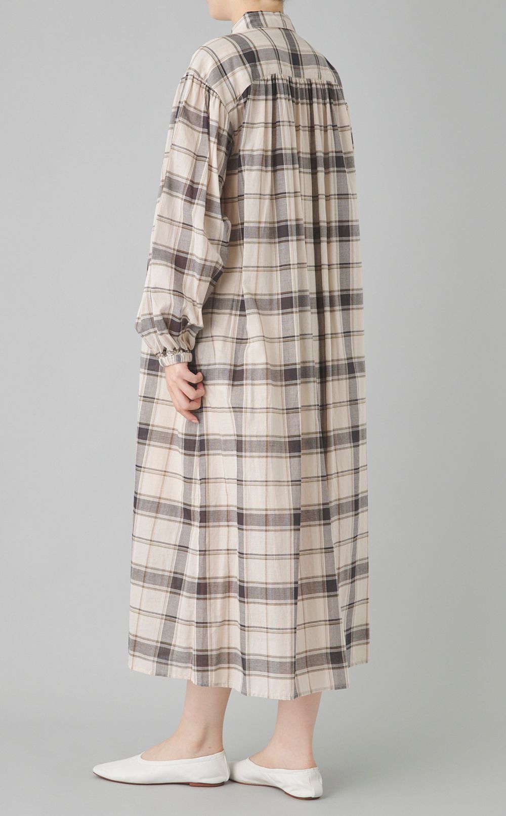 チェックボリュームスリーブワンピース