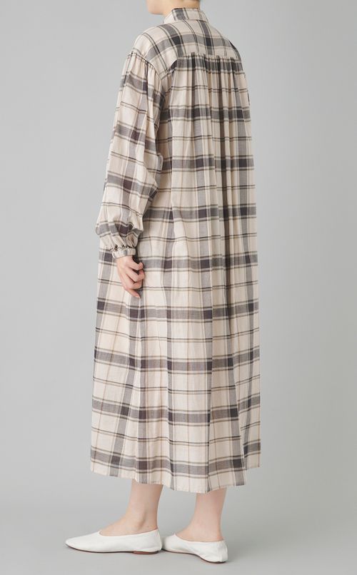 チェックボリュームスリーブワンピース