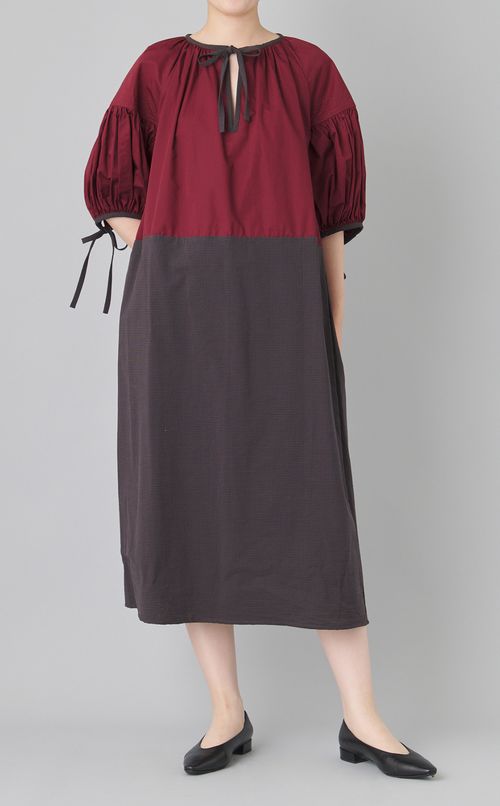 【reADdress】ボリュームスリーブバイカラーワンピース