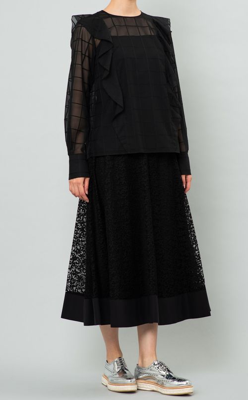 フリルチェックブラウス