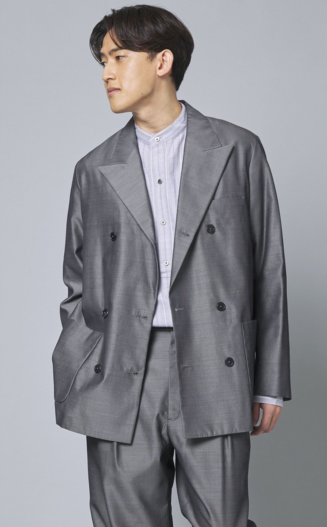 ATELIER BÉTON｜ストライプバンドカラーシャツ