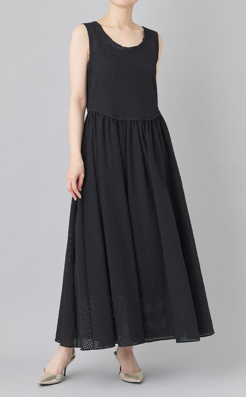 シアーギンガムノースリーブワンピース