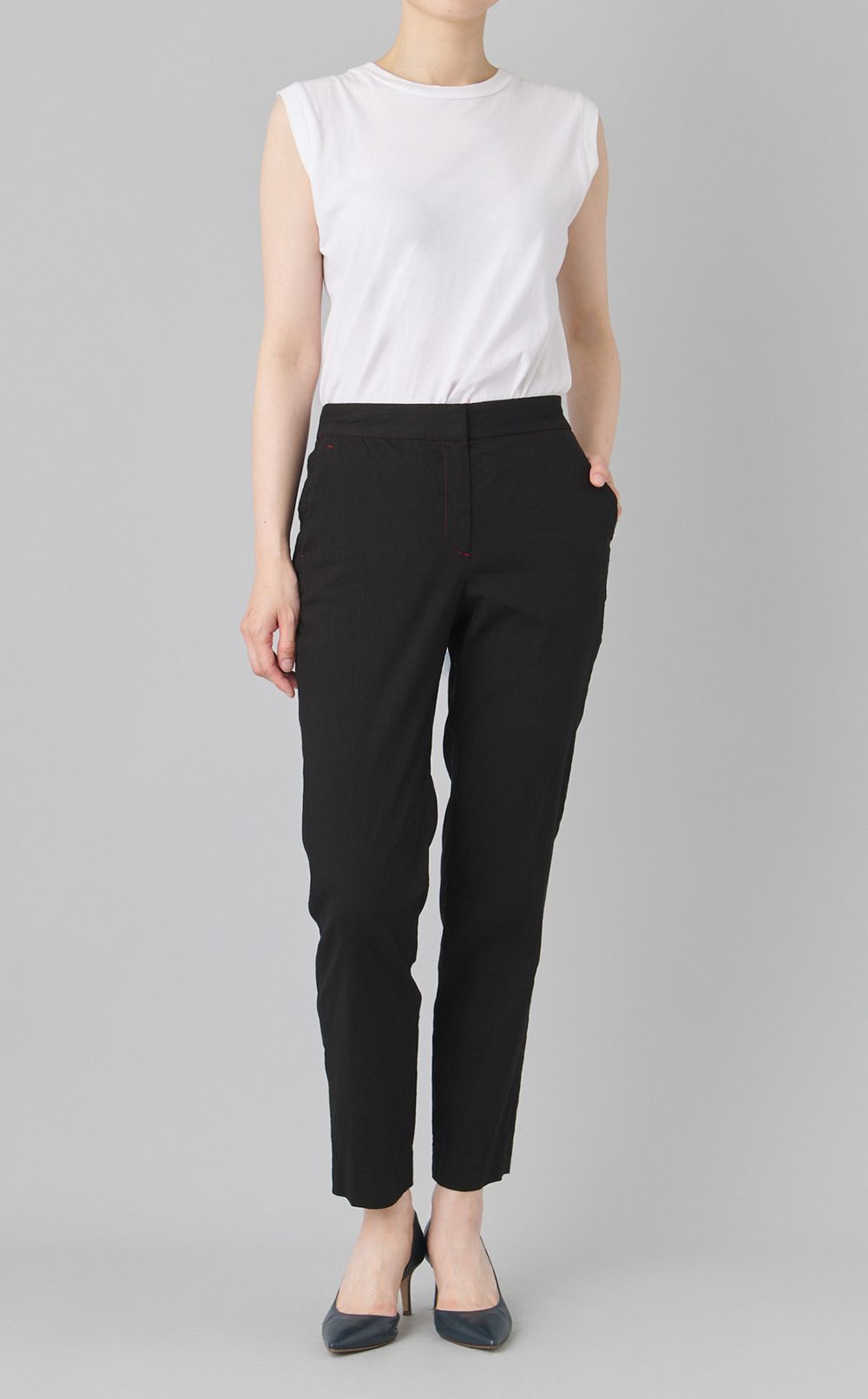 【reADdress】リネン混スリムテーパードパンツ