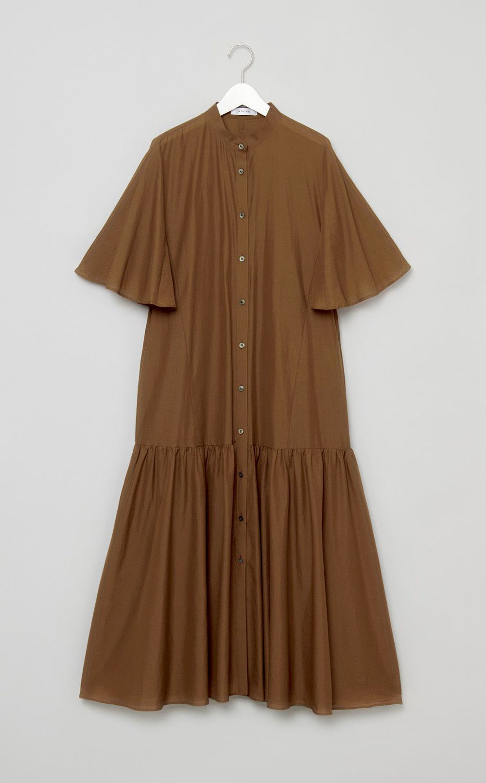 コットンタフタギャザーフレアワンピース