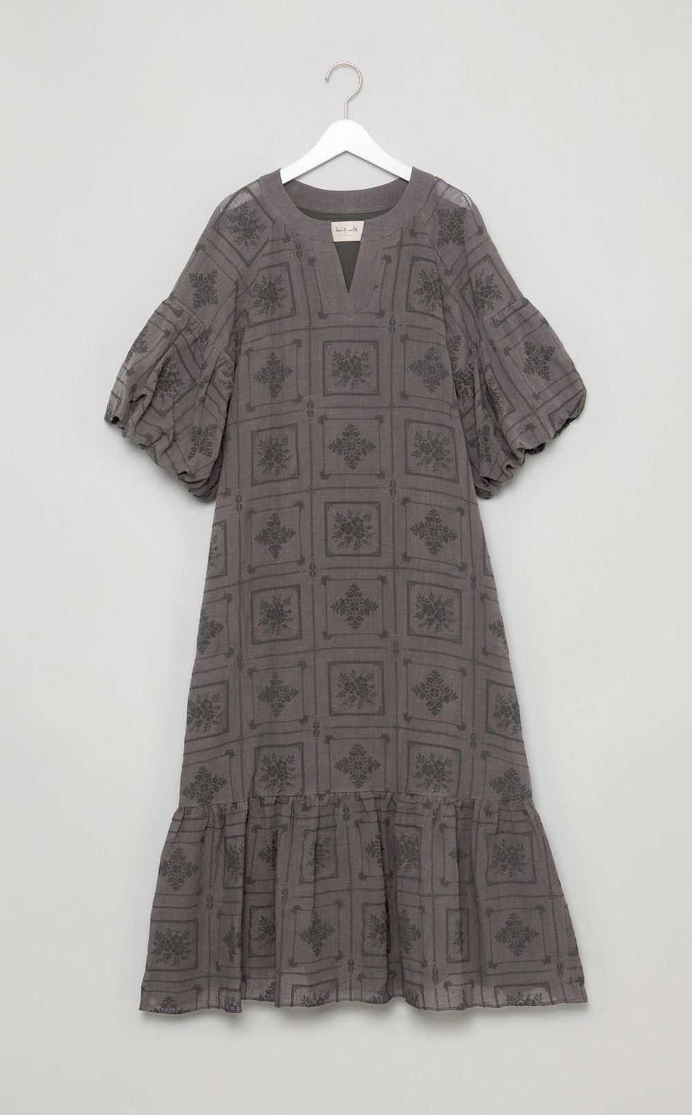 タイルプリントコットンリネワンピース