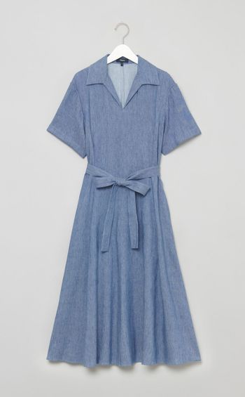 ライトデニムオープンカラーワンピース