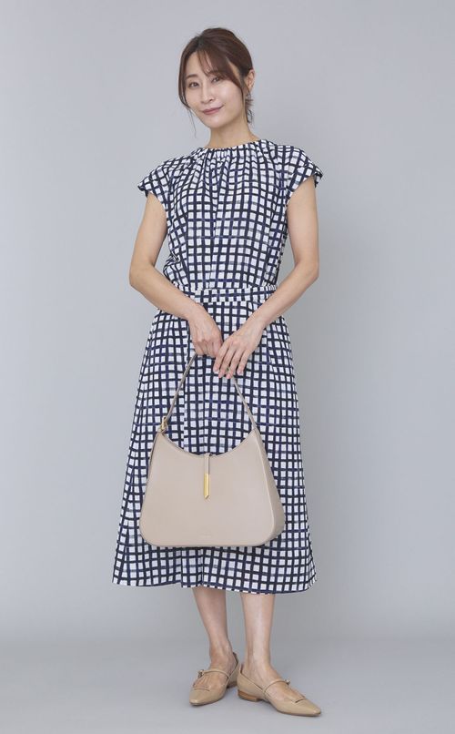 ベルト付ギンガムプリントワンピース