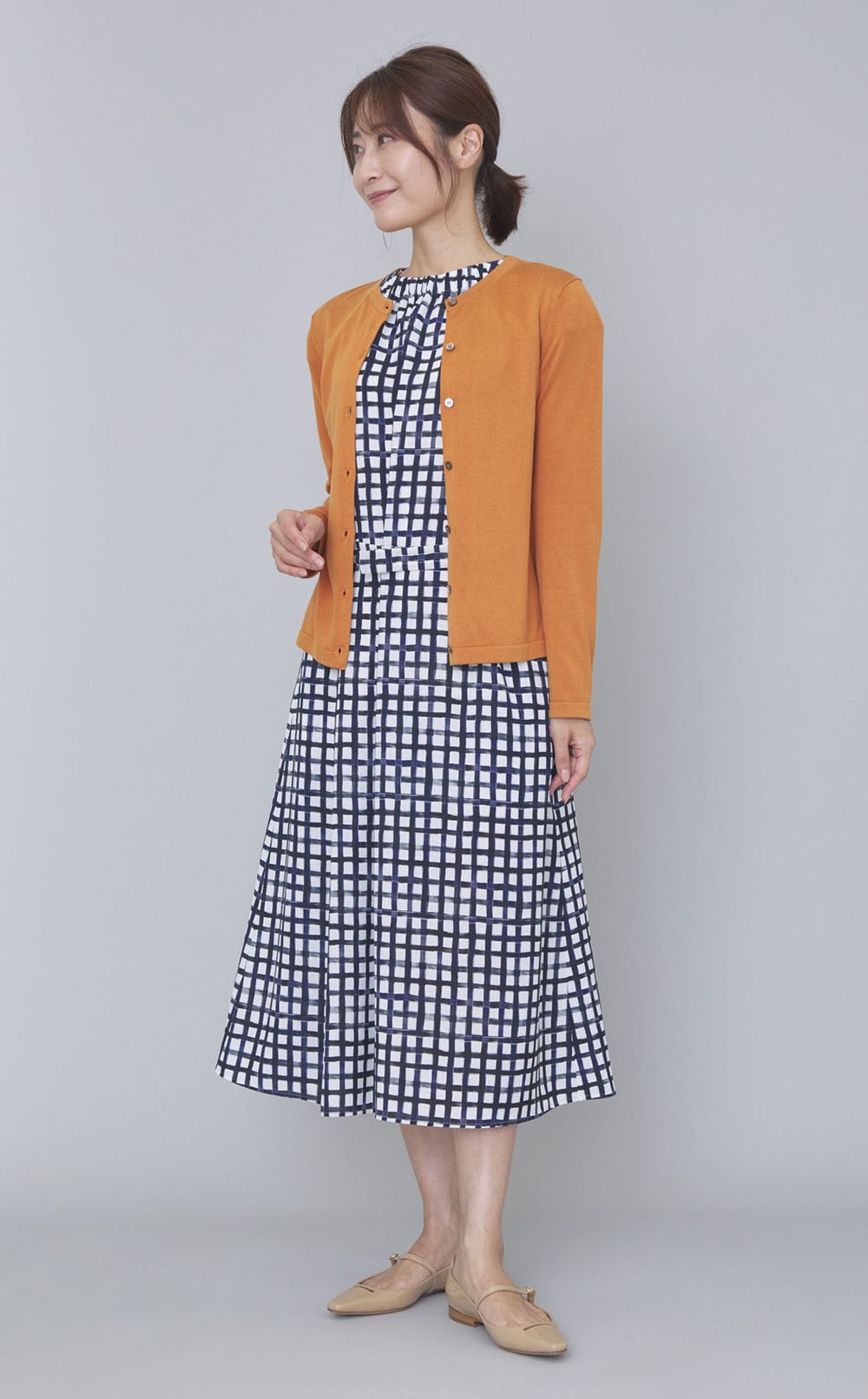 ベルト付ギンガムプリントワンピース