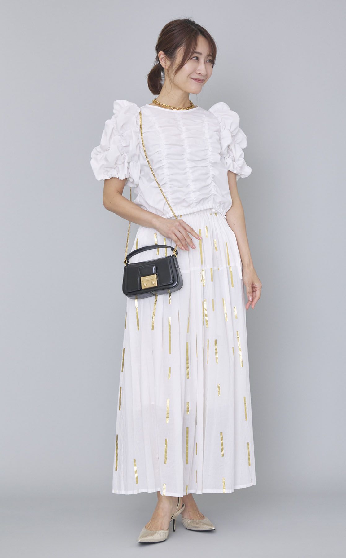 3.5万⭐️ENFOLD ウェーブシャーリングブラウス 美品　白 FURFUR｜シャーリングスリーブブラウス