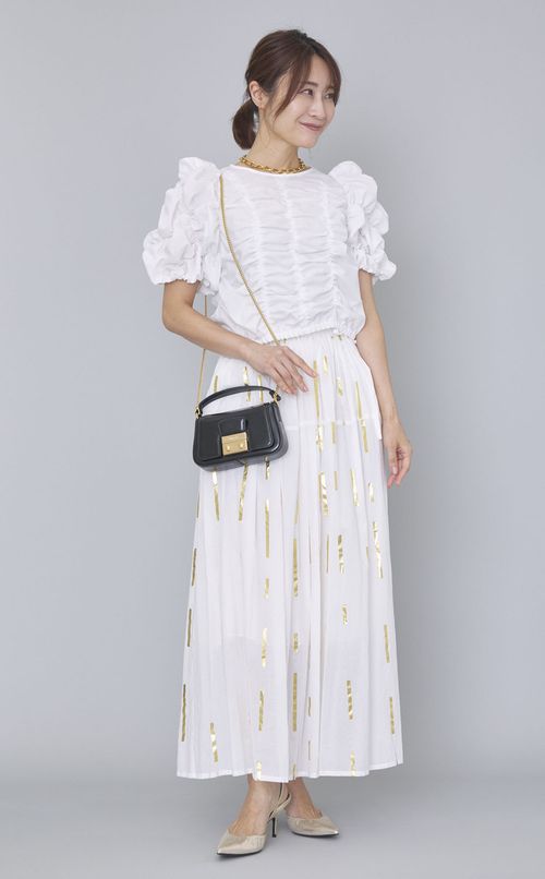 シャーリングスリーブブラウス