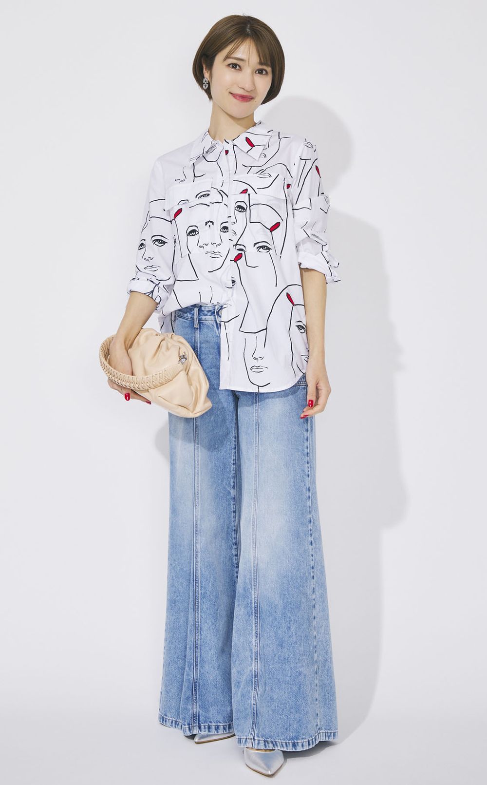 ウォッシュドデニムフレアパンツ