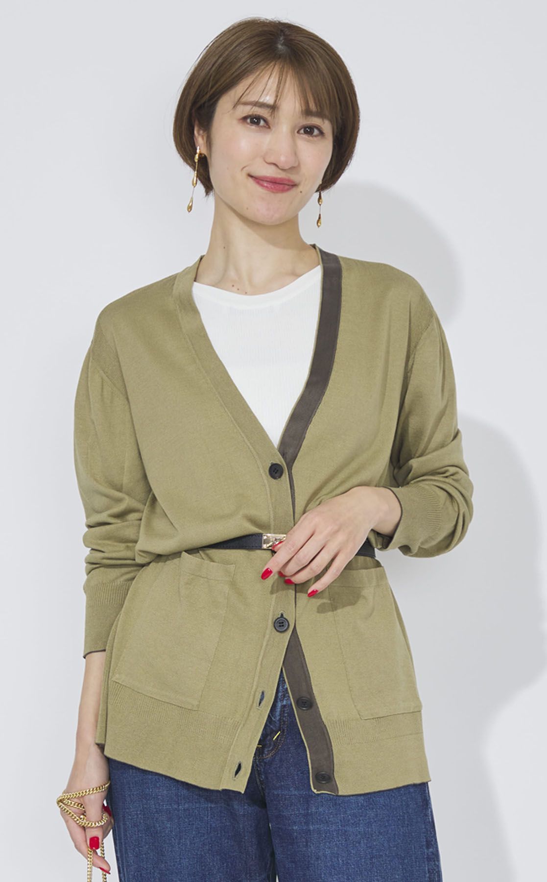 WRAPINKNOT｜Vネックバイカラーカーディガン