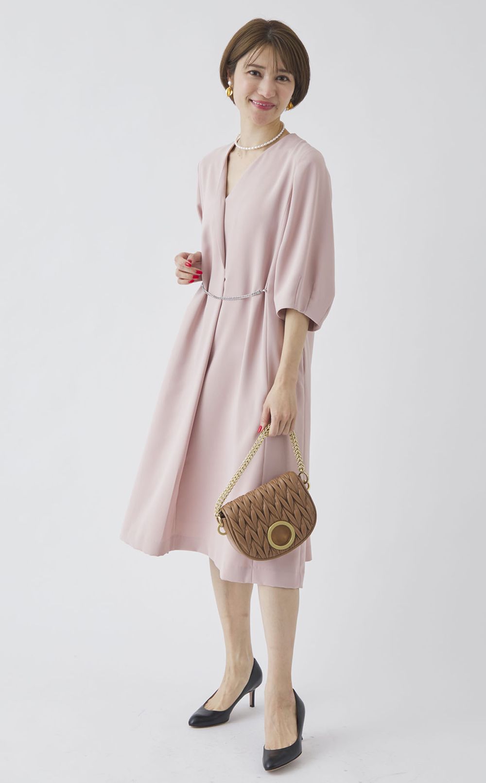 パウダリークロスVネックワンピース