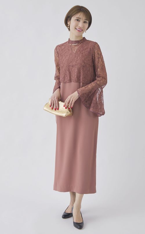レースブラウス付Iラインドレス