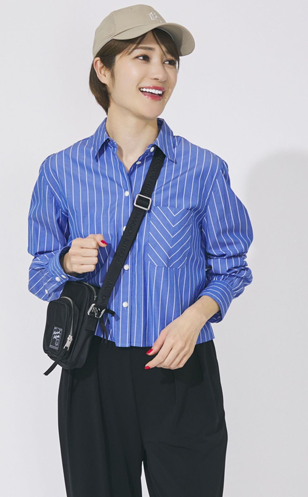 コットンストライプクロップドシャツ