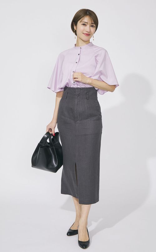 リネンハイウェストIラインスカート