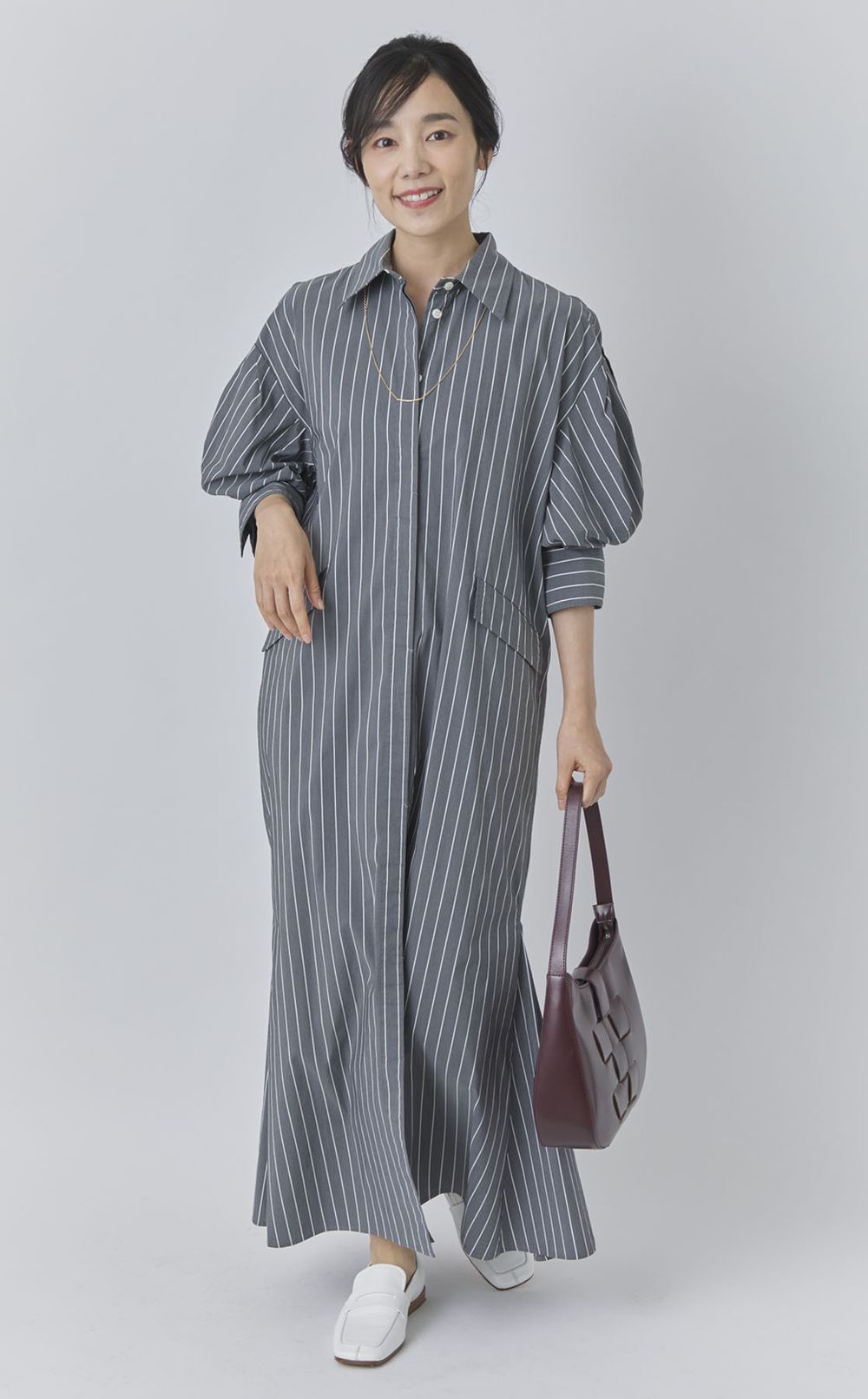 パフスリーブシャツワンピース