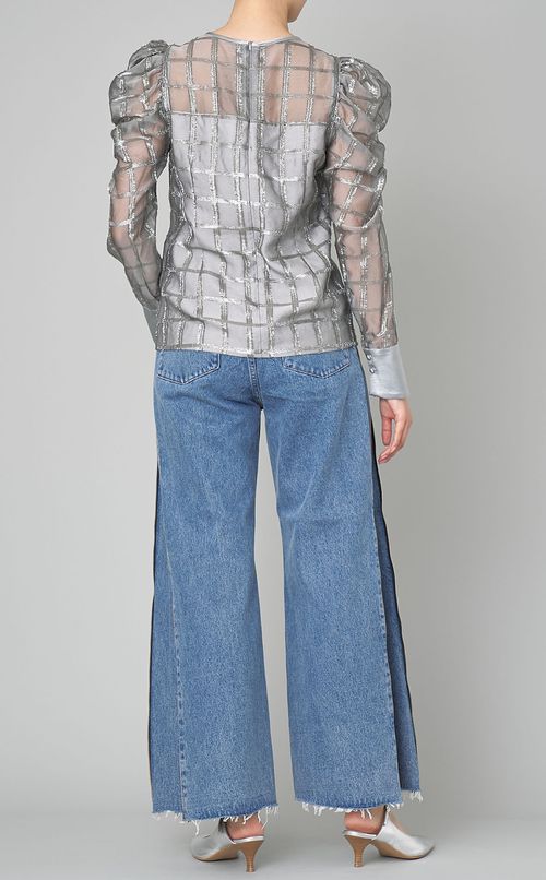 オーガンジーラメチェックブラウス