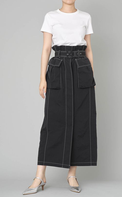 ベルト付ナイロンマキシスカート