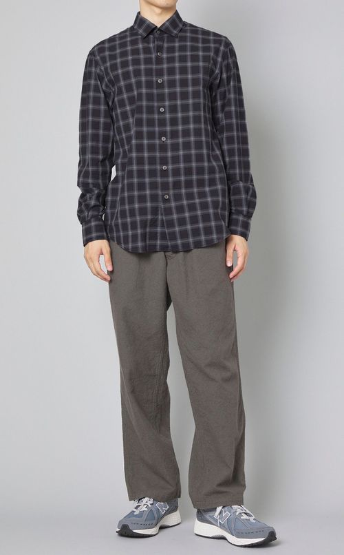 チェックシアサッカーワイドカラーシャツ