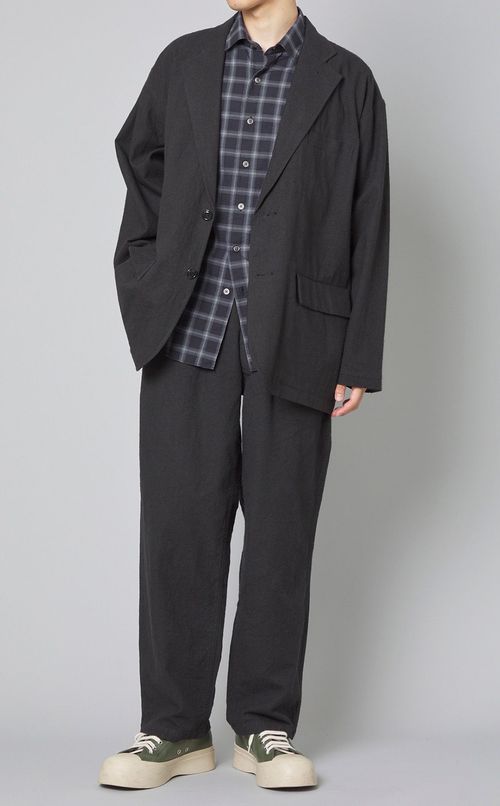 チェックシアサッカーワイドカラーシャツ